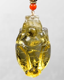 Beautiful Natural Yellow Crystal Carved Dragon Turtle Pendant