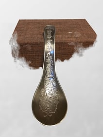 Chinese Pure Silver Peony Design Spoon