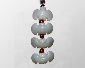 Chinese Hetian Jade Carved Fortune Bat Pendant