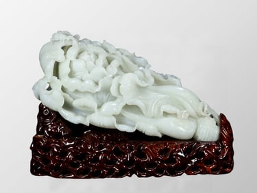 Superb Chinese Hetian Jade Carved Fortune Cabbage Statue