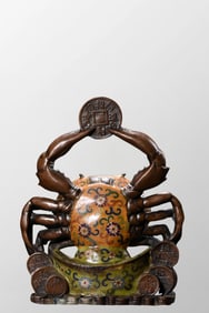 Vintage Chinese Copper Cloisonne Fortune Crab Statue