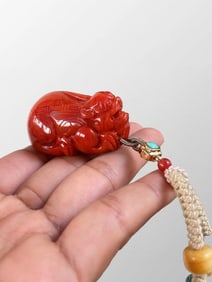 Chinese Natural Nanhong Agate Carved Fortune Pixiu Pendant