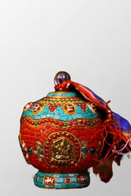 Vintage Crystal Inlay Turquoise & DZI Agate Pot