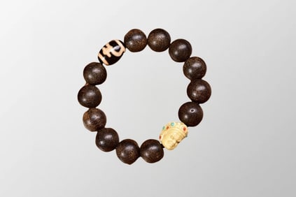 Old Chinese Chenxiang Wood & DZI Agate & Bone Beads Bracelet