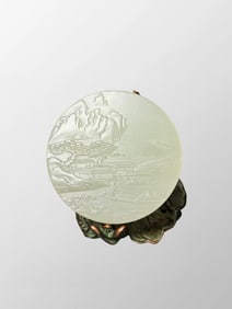 Chinese Natural Hetian Jade Carved Mountain River Scene Pendant