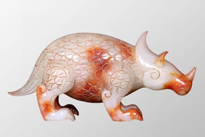 Superb Old Chinese Hetian Jade Carved Divine Beast Statue