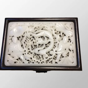 Vintage Chinese Zitan Wood Inlay Jade Jewellery Box