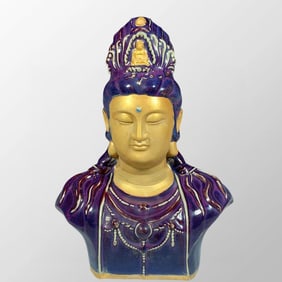 Vintage Chinese Variable Glaze Jun Kiln Kwan-yin Statue