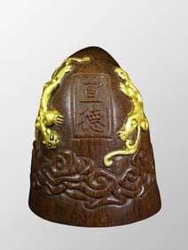 Vintage Gilt Gold Ox Horn High Relief Chi Dragon Statue