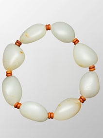 Vintage Chinese Hetian Jade Original Stone Beads Bracelet