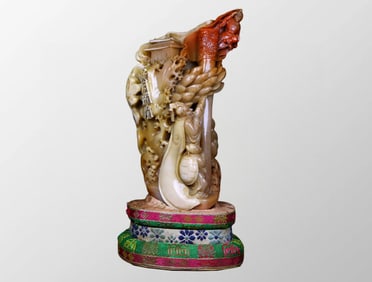 Vintage Chinese Shoushan Stone Carved Mythical Figure Great Sage Equal to Heaven Statue