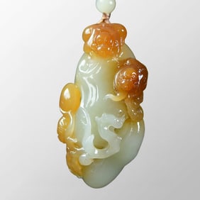 Chinese Hetian Jade Carved Monkey Pendant