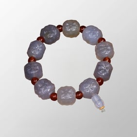 Vintage Agate Carved Flowers Beads Bracelet