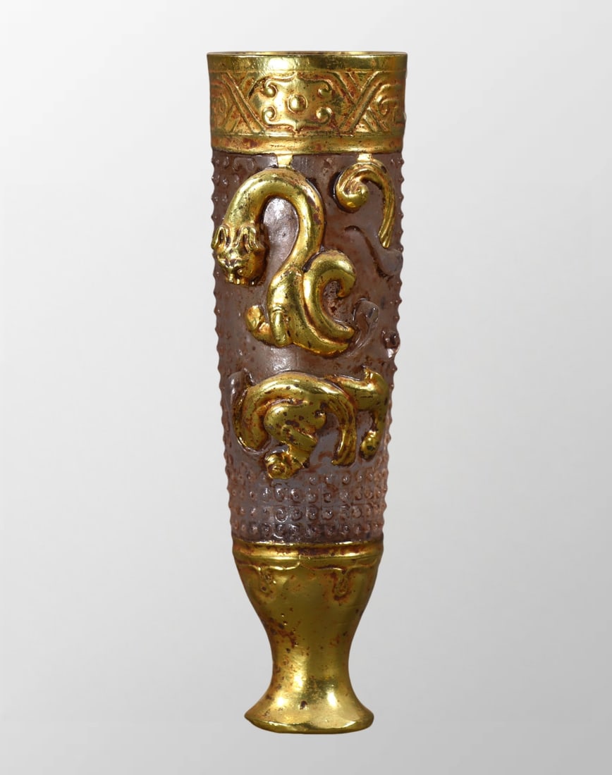 Vintage Chinese Gilt Gold Peking Glass High Relief Chi Dragon Cup (1 of 10)