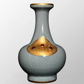 Chinese Inlaying Gold Edge Ru Kiln Porcelain Vase