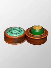 Natural Green Jade Thumb Ring w Huali Wood Box