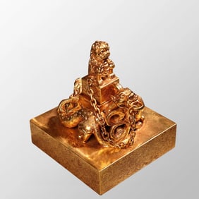 Vintage Chinese Gilt Gold Copper Fortune Lion Seal