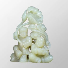 Openwork Chinese Hetian Jade Carved Urchin Statue