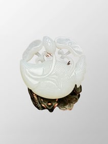 Openwork Chinese Natural Hetian Jade Carved Fish & Lotus Leaf Pendant
