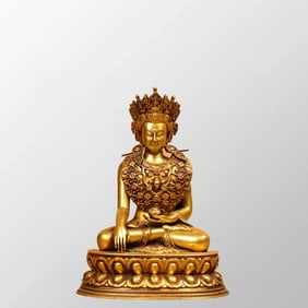 Tibetan Buddhism Gilt Gold Copper Buddha Statue