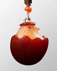 Vintage Chinese Agate Carved Chicken Pendant