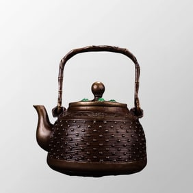 Vintage Chinese Brass Handle Teapot