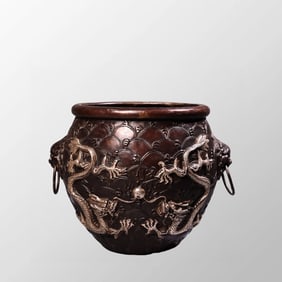 Vintage Chinese Silver Plated Gilt Gold Bronze High Relief Fortune Dragon Jar
