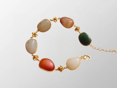 Colorful Chinese Hetian Jade Beads Bracelet