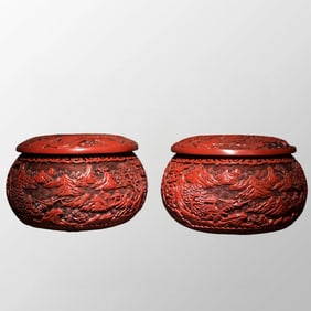 A Pair Vintage Chinese Red Lacquerware Weiqi Pot