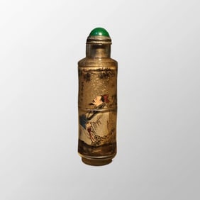 Old Chinese Peking Glass Inside Painting Figure Design Snuff Bottle w Stopper