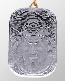 Chinese Crystal Carved General Guangong Pendant