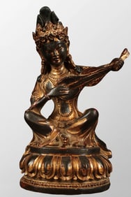 Old Tibetan Buddhism Gilt Gold Bronze Miaoyin Buddha Mother Statue