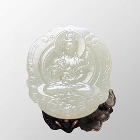 Chinese Hetian Jade Carved Kwan-yin Pendant
