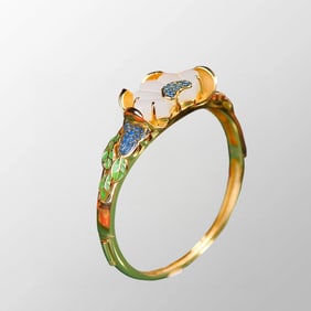 Chinese Gilt Gold 925 Silver Enamel Inaly Hetian Jade Bracelet