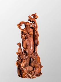Vintage Chinese Boxwood Wood Carved Longevity Taoism Deity Statue