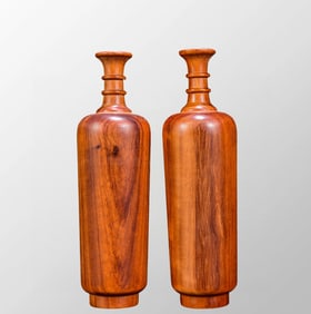 A Pair Vintage Huali Wood Vase