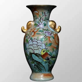 Chinese Famille Rose Ru Kiln Double Ears Porcelain Vase