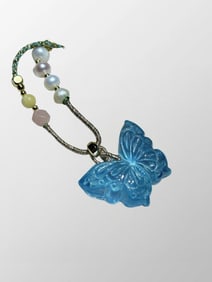 Beautiful Aquamarine Carved Butterfly Pendant