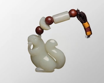 Chinese Hetian Jade Carved Squirrel Pendant