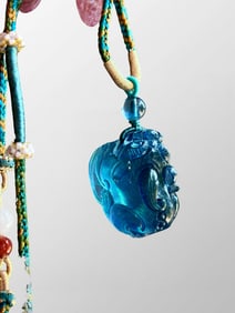 Beautiful Aquamarine Carved Fortune Pixiu Pendant