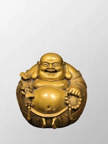 Vintage Chinese Brass Laughing Buddha Statue