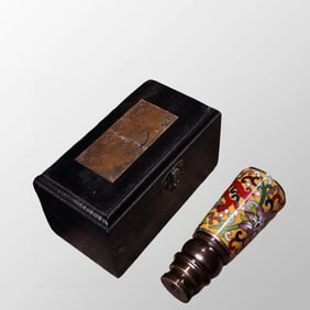 Vintage Copper Cloisonne Telescope w Wood Box