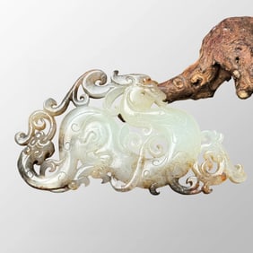 Openwork Chinese Hetian Jade Carved Dragon Phoenix Pendant