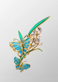 Beautiful Silver Plated Gilt Gold Enamel Butterfly Brooch