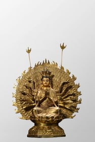 Old Tibetan Buddhism Gilt Gold Bronze Thousand-hand Bodhisattva Statue