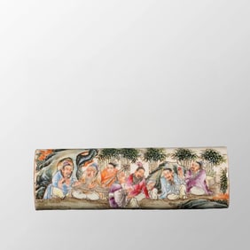 Chinese Famille Rose Seven Sages Of The Bamboo Grove Design Porcelain Arm Rest