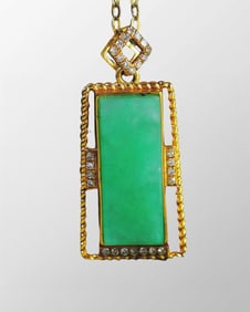 Exquisite 18K Gold Inlay Jadeite Lucky Pendant