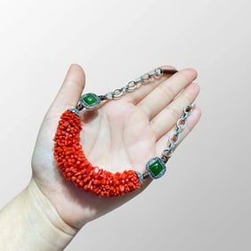 Beautiful Pure Silver Inlay Red Coral Pendant