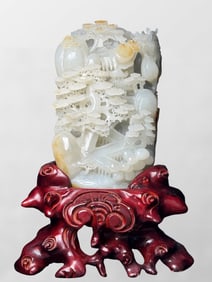 Superb Chinese Hetian Jade Carved Live In Remote Mountains Statue