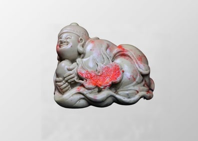Vintage Chicken Blood Stone Carved Urchin Statue